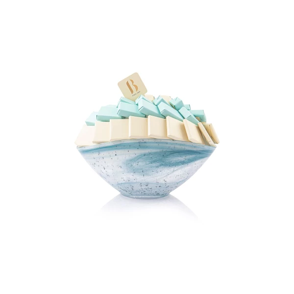 Blue glass bowl with premuim chocolate arrangement small