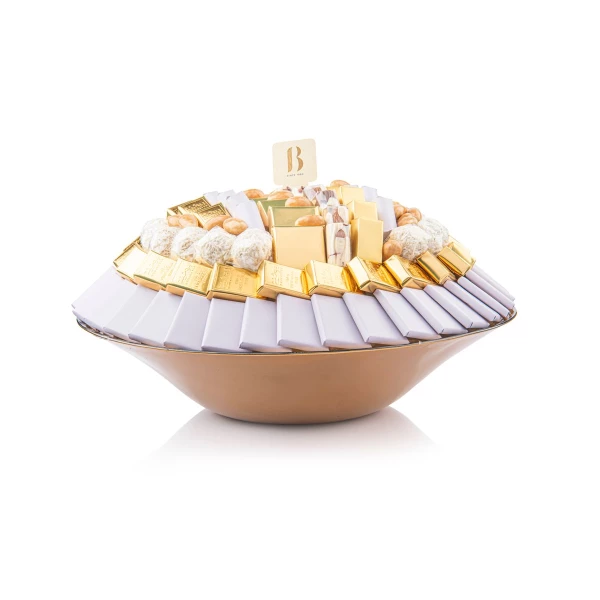 Gold glass bowl x- large with premuim chocolate arrangement