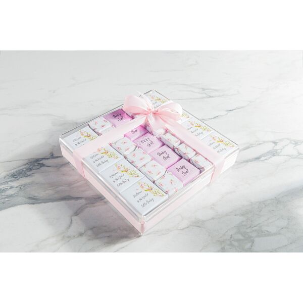 Plexi tray with customized newborn baby girl arrangement