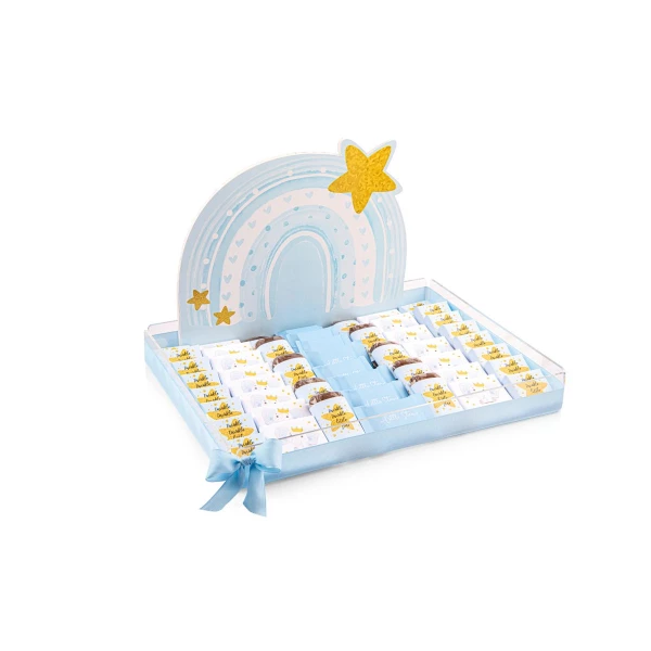 صينية بلكسي بيبي بوي مع شوكولاتة مصممة خصيصاً لمولود جديد صبي