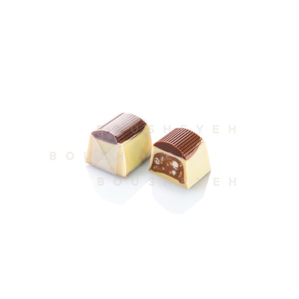 White & milk chocolate filled gianduja with rice crispy & almond 200g