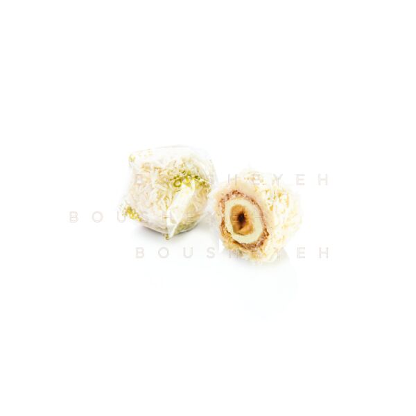 White chocolate covered stuffed wafer & coconut praline 200g