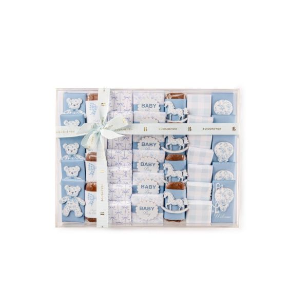 Baby boy plexi tray with customized newborn baby boy arrangement