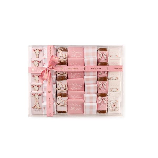 Baby Girl plexi tray with customized newborn baby girl arrangement